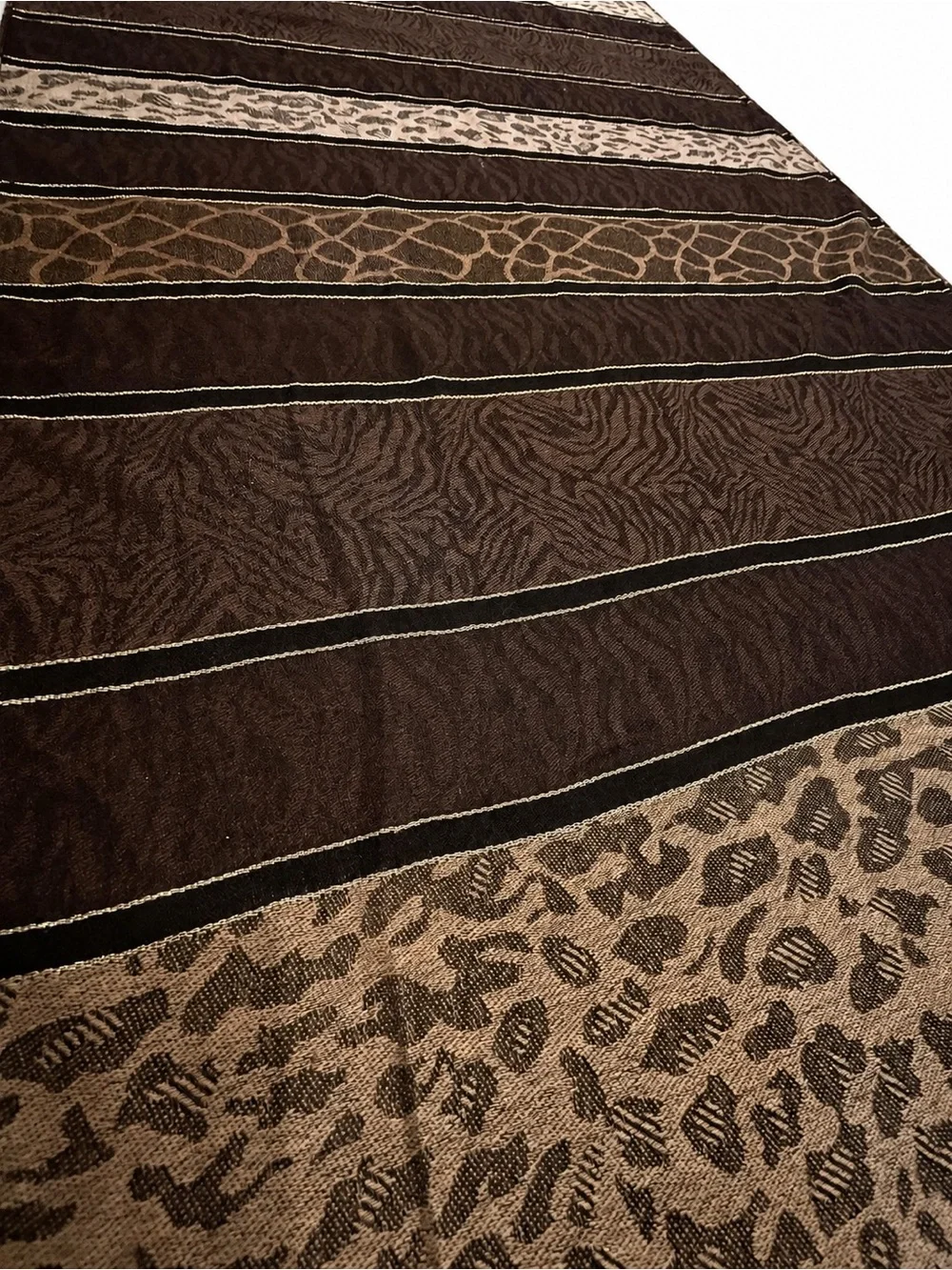 Pashmina Scarf Shawl Wrap Brown Animal Print Metallic Cover Up Fringe 80x27 OSFA